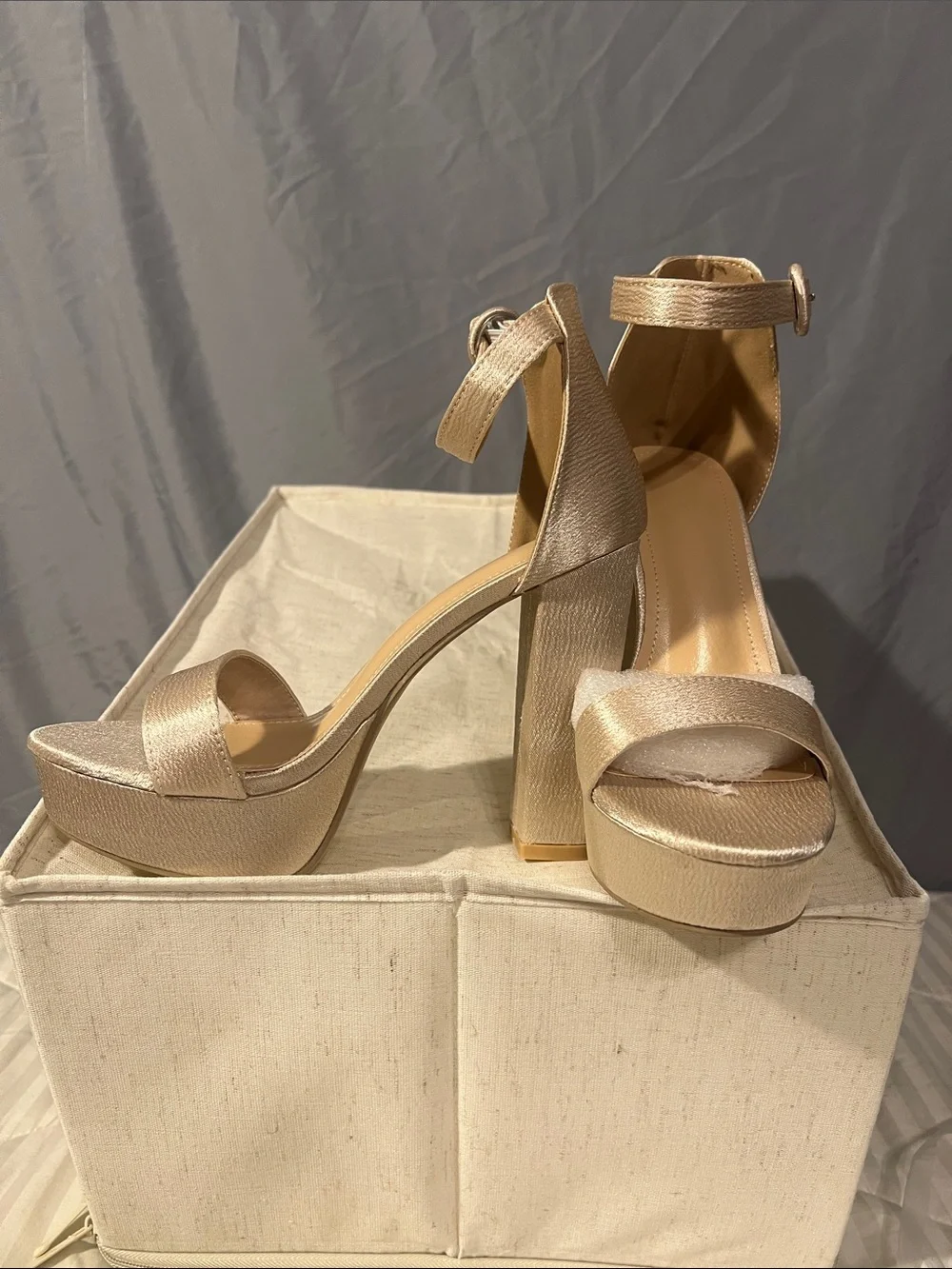 SHEIN Metallic Champagne Platform Block Heels
